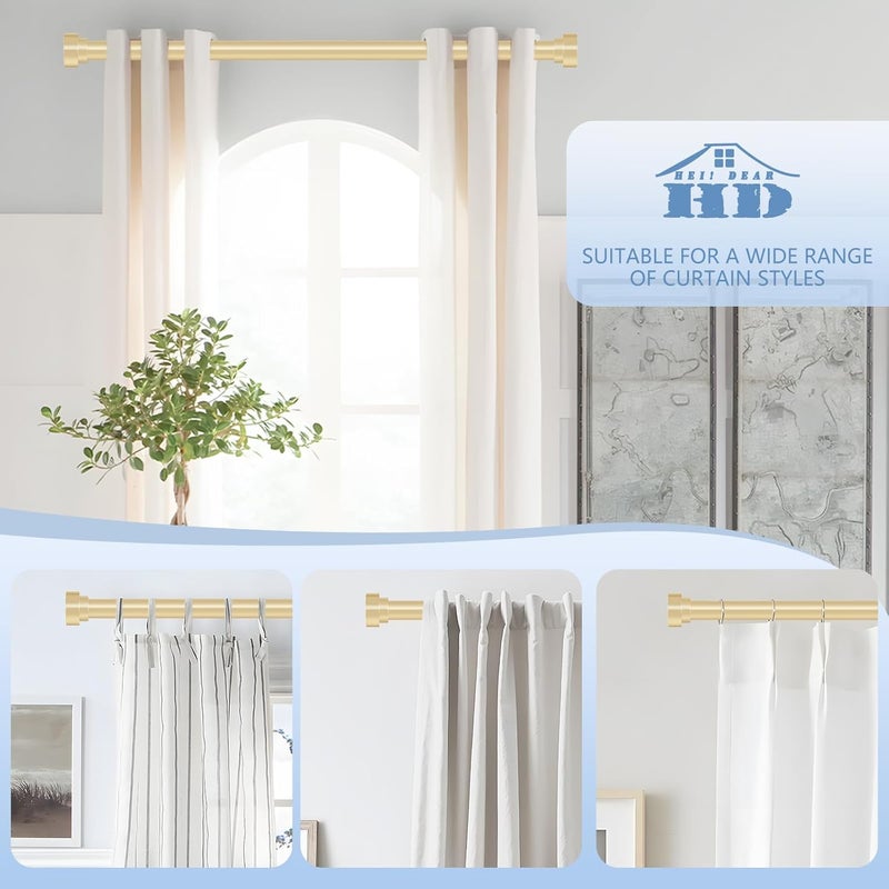 hei! dear Gold Curtain Rods for Windows 72 to 144 Inch(6-12ft),1 Inch Heavy Duty Curtain Rods,Adjustable Long Curtain Rod,Modern Single Drapery Rods,Telescoping Window Curtains Rod 30-144",Brass Gold - Image 5